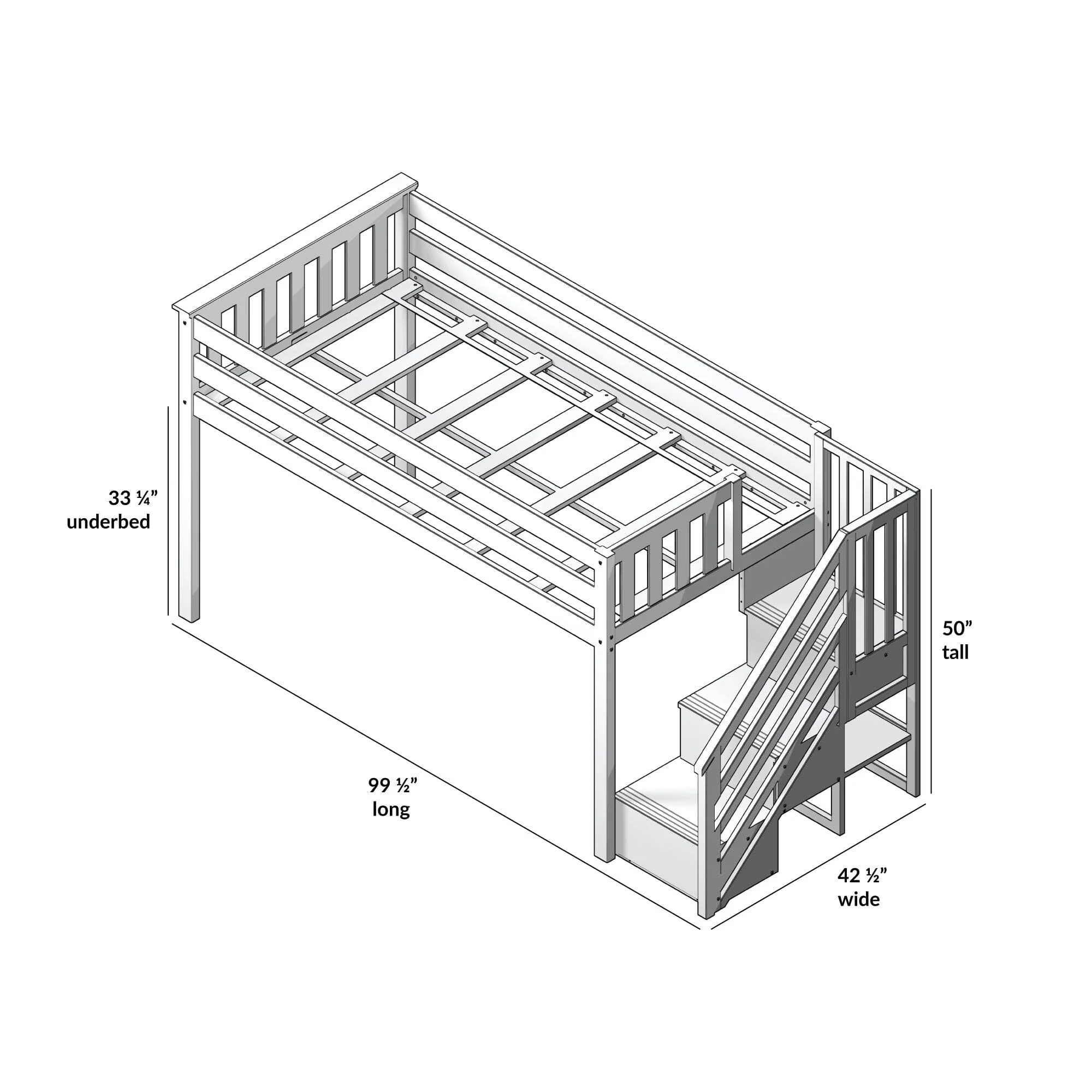 Twin-Size Low Loft with Stairs + Curtain - Image 52